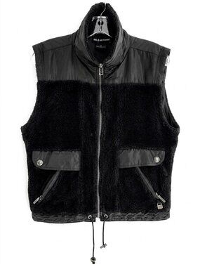 NILS Skiwear Black Fleece Nylon Vest Zip Pockets Small Normcore Gorpcore